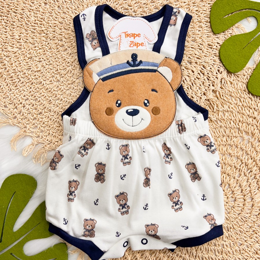 Banho de Sol Bordado - Ursinho Marinheiro - Azul Marinho